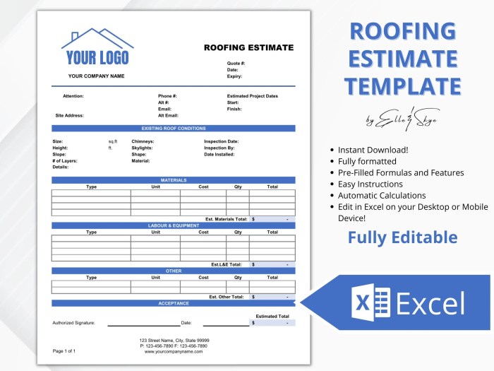 Excel Roofing Estimate Template Roofer Quote Template - Etsy Canada